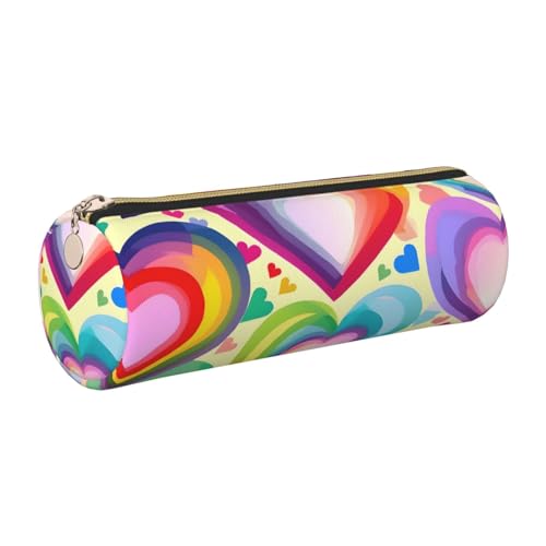 Federmäppchen aus Leder mit Herzen in Regenbogenfarben, schlanke ästhetische Ledertasche, Schreibwaren-Organizer-Tasche mit tragbarem Metallring, gold, Einheitsgröße, Kartenhalter Federmäppchen aus Leder mit Herzen in Regenbogenfarben, schlanke ästhetische Ledertasche, Schreibwaren-Organizer-Tasche mit tragbarem Metallring, gold, Einheitsgröße, Kartenhalter von gopoo