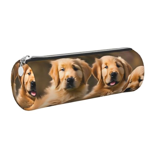Golden Retriever Federmäppchen aus Leder, schlankes ästhetisches Lederetui, Schreibwaren-Organizer-Tasche mit tragbarem Metallring, silber, Einheitsgröße, Kartenhalter von gopoo