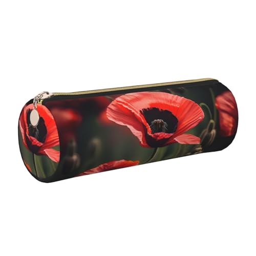 Leder-Federmäppchen, schlanke ästhetische Ledertasche, Schreibwaren-Organizer-Tasche mit tragbarem Metallring, Rot, gold, Einheitsgröße, Kartenhalter von gopoo