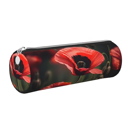 Leder-Federmäppchen, schlanke ästhetische Ledertasche, Schreibwaren-Organizer-Tasche mit tragbarem Metallring, Rot, silber, Einheitsgröße, Kartenhalter von gopoo