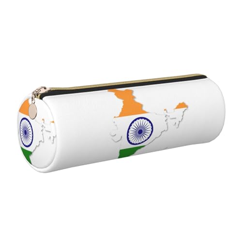 Leder-Federmäppchen mit Flaggenkarte von Indien, schlanke ästhetische Ledertasche, Schreibwaren-Organizer-Tasche mit tragbarem Metallring, gold, Einheitsgröße, Kartenhalter Leder-Federmäppchen mit Flaggenkarte von Indien, schlanke ästhetische Ledertasche, Schreibwaren-Organizer-Tasche mit tragbarem Metallring, gold, Einheitsgröße, Kartenhalter von gopoo