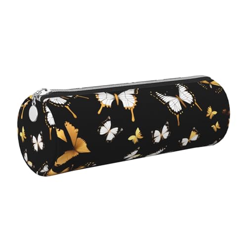 Leder-Federmäppchen mit goldfarbenen weißen Schmetterlingen und schwarzem Leder, schlanke ästhetische Ledertasche, Schreibwaren-Organizer-Tasche mit tragbarem Metallring, silber, Einheitsgröße Leder-Federmäppchen mit goldfarbenen weißen Schmetterlingen und schwarzem Leder, schlanke ästhetische Ledertasche, Schreibwaren-Organizer-Tasche mit tragbarem Metallring, silber, Einheitsgröße von gopoo