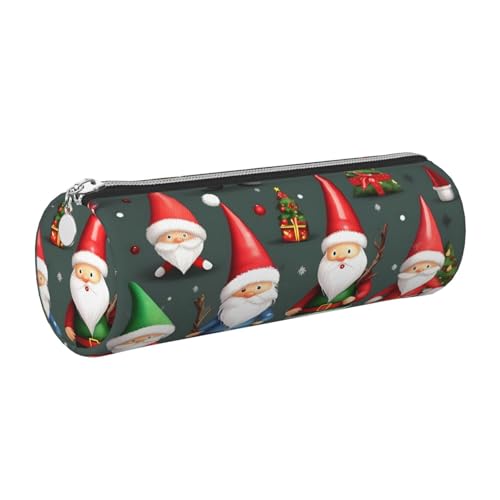 Lustiges Federmäppchen aus Leder mit weihnachtlichem Zwergenmotiv, schlanke ästhetische Ledertasche, Schreibwaren-Organizer-Tasche mit tragbarem Metallring, silber, Einheitsgröße, Kartenhalter von gopoo