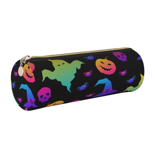 Rainbow Halloween Ghost Leder-Federmäppchen, schlanke ästhetische Ledertasche, Schreibwaren-Organizer-Tasche mit tragbarem Metallring, gold, Einheitsgröße, Kartenhalter von gopoo