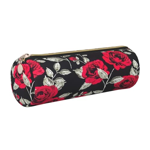Red Rose Garden Leder-Federmäppchen, schlanke ästhetische Ledertasche, Schreibwaren-Organizer-Tasche mit tragbarem Metallring, gold, Einheitsgröße, Kartenhalter von gopoo