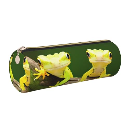 Zwei Geckos Leder-Federmäppchen, schlanke ästhetische Ledertasche, Schreibwaren-Organizer-Tasche mit tragbarem Metallring, gold, Einheitsgröße, Kartenhalter von gopoo