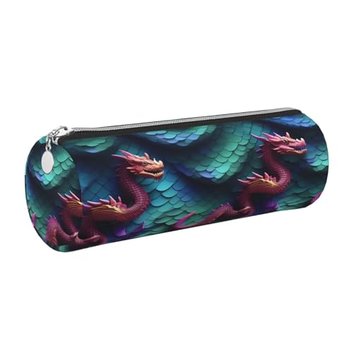 gopoo 3D Magical Dragon Scales Leder-Federmäppchen, schlanke ästhetische Ledertasche, Schreibwaren-Organizer-Tasche mit tragbarem Metallring, silber, Einheitsgröße, Kartenhalter von gopoo