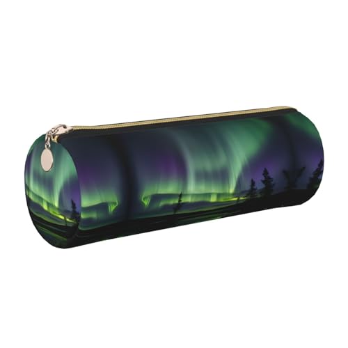gopoo Dark Northern Lights Leder-Federmäppchen, schlanke ästhetische Ledertasche, Schreibwaren-Organizer-Tasche mit tragbarem Metallring, gold, Einheitsgröße, Kartenhalter von gopoo