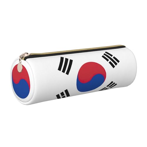 gopoo Federmäppchen aus Leder, Motiv: Flagge der Republik Korea, schlanke ästhetische Ledertasche, Schreibwaren-Organizer-Tasche mit tragbarem Metallring, gold, Einheitsgröße, Kartenhalter von gopoo