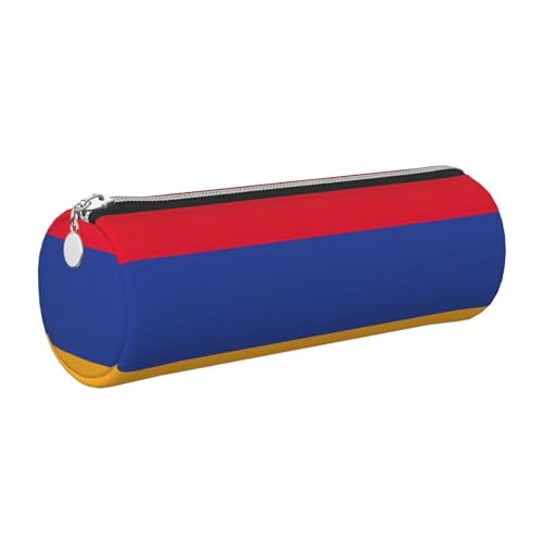 gopoo Federmäppchen aus Leder, Motiv: Flagge von Armenien, schlanke ästhetische Ledertasche, Schreibwaren-Organizer-Tasche mit tragbarem Metallring, silber, Einheitsgröße, Kartenhalter von gopoo