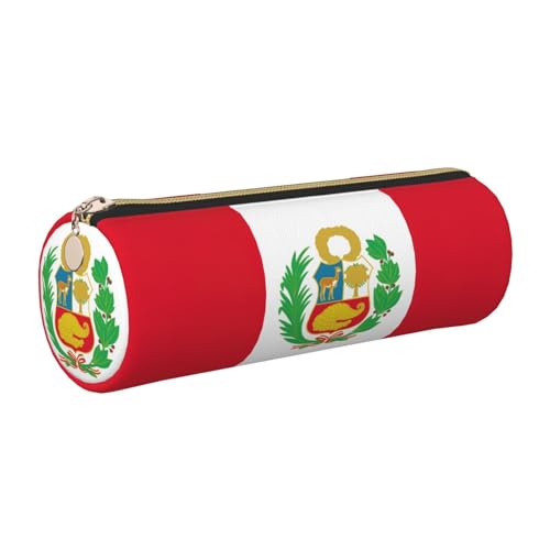 gopoo Federmäppchen aus Leder, Motiv: Flagge von Peru, schlanke ästhetische Ledertasche, Schreibwaren-Organizer-Tasche mit tragbarem Metallring, gold, Einheitsgröße, Kartenhalter von gopoo