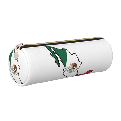 gopoo Federmäppchen aus Leder, Motiv: Mexiko-Flagge, schlanke ästhetische Ledertasche, Schreibwaren-Organizer-Tasche mit tragbarem Metallring, gold, Einheitsgröße, Kartenhalter von gopoo