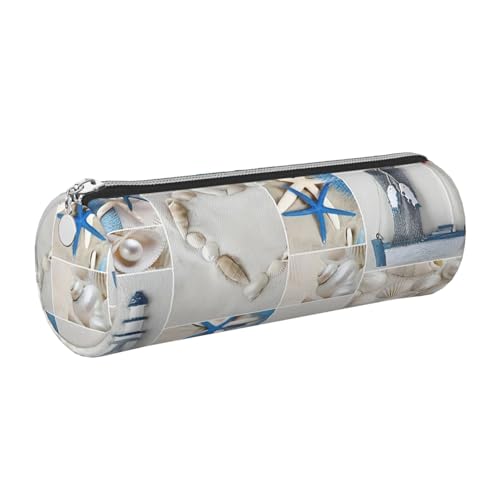 gopoo Federmäppchen aus Leder, Motiv: Seestern und Leuchtturm, schlanke ästhetische Ledertasche, Schreibwaren-Organizer-Tasche mit tragbarem Metallring, silber, Einheitsgröße, Kartenhalter von gopoo