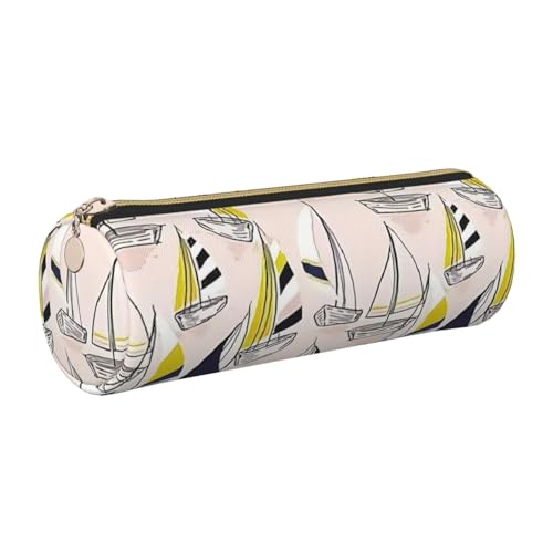 gopoo Federmäppchen aus Leder, Motiv: Skizze mit Segelmotiv, schlankes ästhetisches Lederetui, Schreibwaren-Organizer-Tasche mit tragbarem Metallring, gold, Einheitsgröße, Kartenhalter von gopoo