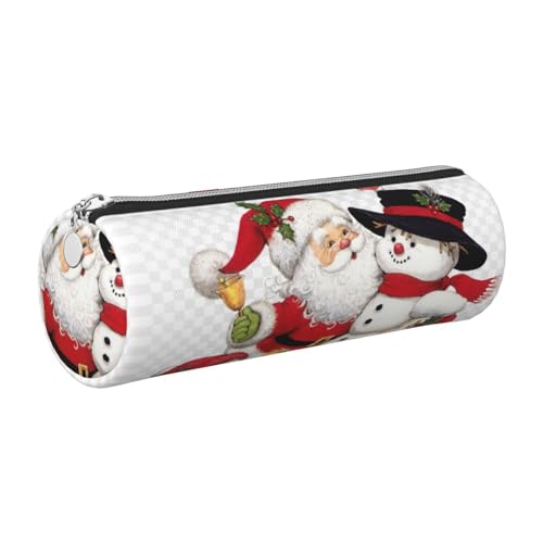 gopoo Federmäppchen aus Leder, Motiv: Weihnachtsmann, schlanke ästhetische Ledertasche, Schreibwaren-Organizer-Tasche mit tragbarem Metallring, silber, Einheitsgröße, Kartenhalter von gopoo