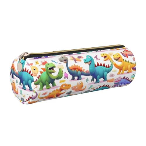 gopoo Federmäppchen aus Leder, Motiv: bunte Cartoon-Dinosaurier, schlanke ästhetische Ledertasche, Schreibwaren-Organizer-Tasche mit tragbarem Metallring, gold, Einheitsgröße, Kartenhalter von gopoo