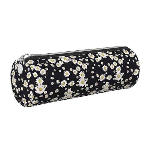 gopoo Federmäppchen aus Leder, Motiv: weiße Gänseblümchen, schlanke ästhetische Ledertasche, Schreibwaren-Organizer-Tasche mit tragbarem Metallring, silber, Einheitsgröße, Kartenhalter von gopoo