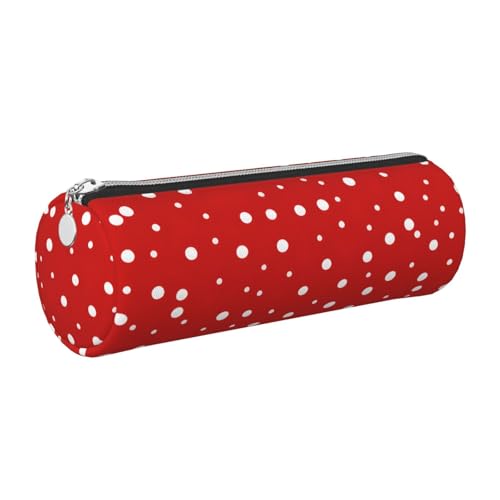 gopoo Federmäppchen aus Leder, Rot und Weiß, gepunktet, schlanke ästhetische Ledertasche, Schreibwaren-Organizer-Tasche mit tragbarem Metallring, silber, Einheitsgröße, Kartenhalter von gopoo