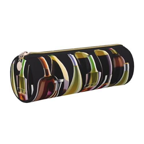 gopoo Federmäppchen aus Leder für Cocktail- und Weinflaschen, schlanke ästhetische Ledertasche, Schreibwaren-Organizer-Tasche mit tragbarem Metallring, gold, Einheitsgröße, Kartenhalter von gopoo