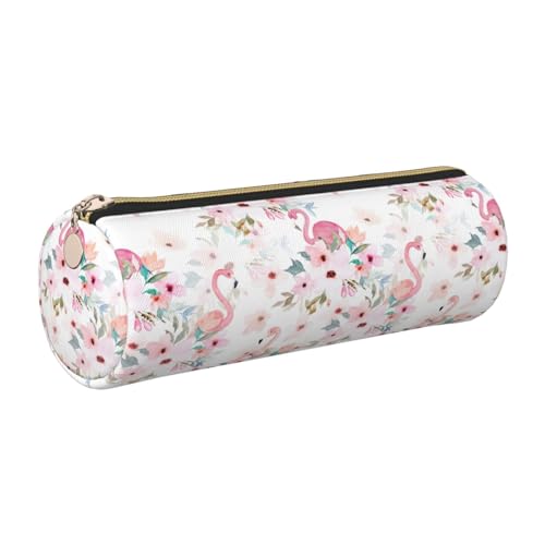 gopoo Federmäppchen aus Leder mit Blumenmuster und Flamingo, schlanke ästhetische Ledertasche, Schreibwaren-Organizer-Tasche mit tragbarem Metallring, gold, Einheitsgröße, Kartenhalter von gopoo