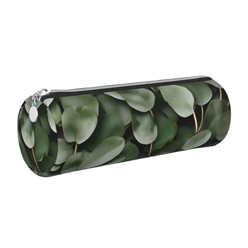 gopoo Federmäppchen aus Leder mit Eukalyptusblättern, schlanke ästhetische Ledertasche, Schreibwaren-Organizer-Tasche mit tragbarem Metallring, silber, Einheitsgröße, Kartenhalter von gopoo