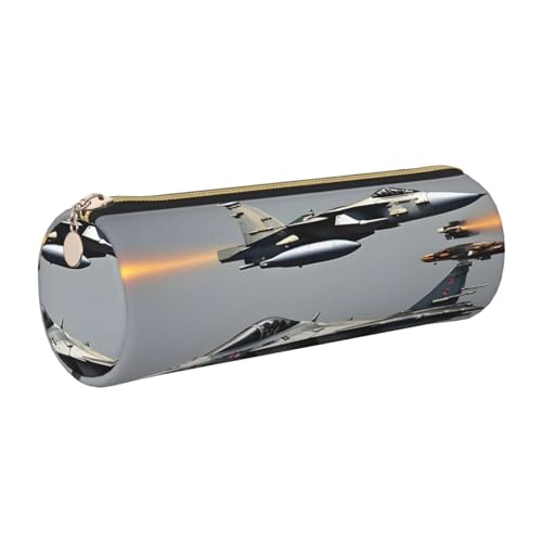 gopoo Federmäppchen aus Leder mit Flugzeugkampfjets, schlanke ästhetische Ledertasche, Schreibwaren-Organizer-Tasche mit tragbarem Metallring, gold, Einheitsgröße, Kartenhalter von gopoo