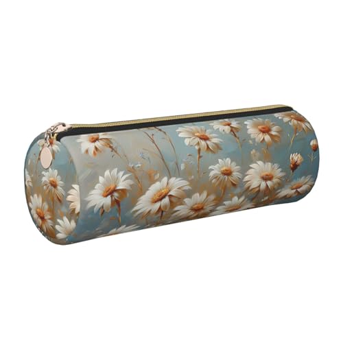 gopoo Federmäppchen aus Leder mit Gänseblümchen-Motiv und Ölgemälde, schlanke ästhetische Ledertasche, Schreibwaren-Organizer-Tasche mit tragbarem Metallring, gold, Einheitsgröße, Kartenhalter von gopoo