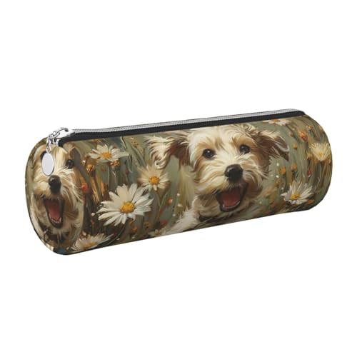 gopoo Federmäppchen aus Leder mit Gänseblümchen und niedlichem Hund, schlanke ästhetische Ledertasche, Schreibwaren-Organizer-Tasche mit tragbarem Metallring, silber, Einheitsgröße, Kartenhalter gopoo Federmäppchen aus Leder mit Gänseblümchen und niedlichem Hund, schlanke ästhetische Ledertasche, Schreibwaren-Organizer-Tasche mit tragbarem Metallring, silber, Einheitsgröße, Kartenhalter von gopoo