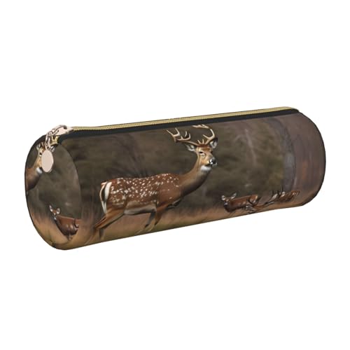 gopoo Federmäppchen aus Leder mit Hirschjagd-Motiv, schlanke ästhetische Ledertasche, Schreibwaren-Organizer-Tasche mit tragbarem Metallring, gold, Einheitsgröße, Kartenhalter von gopoo