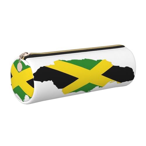 gopoo Federmäppchen aus Leder mit Jamaika-Flagge, schlanke ästhetische Ledertasche, Schreibwaren-Organizer-Tasche mit tragbarem Metallring, gold, Einheitsgröße, Kartenhalter von gopoo