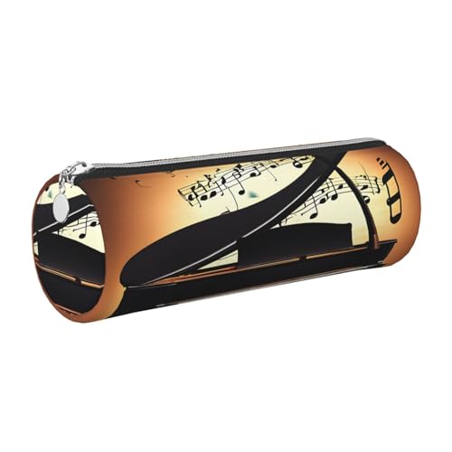 gopoo Federmäppchen aus Leder mit Klavier, Violine und Musiknoten, schlanke ästhetische Ledertasche, Schreibwaren-Organizer-Tasche mit tragbarem Metallring, silber, Einheitsgröße, Kartenhalter von gopoo