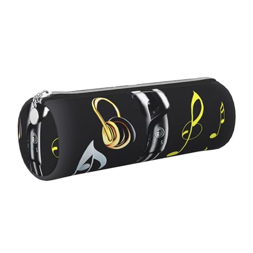 gopoo Federmäppchen aus Leder mit Mikrofon mit Musiknoten, schlanke ästhetische Ledertasche, Schreibwaren-Organizer-Tasche mit tragbarem Metallring, silber, Einheitsgröße, Kartenhalter von gopoo