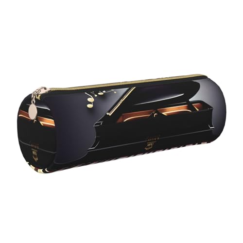 gopoo Federmäppchen aus Leder mit Musiknoten und Klavieren, schlanke ästhetische Ledertasche, Schreibwaren-Organizer-Tasche mit tragbarem Metallring, gold, Einheitsgröße, Kartenhalter von gopoo