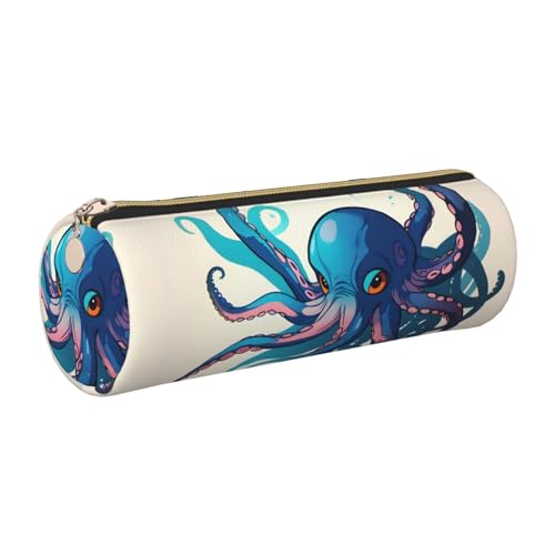 gopoo Federmäppchen aus Leder mit Oktopus-Motiv, schmal, ästhetische Ledertasche, Schreibwaren-Organizer-Tasche mit tragbarem Metallring, Blau und Violett, gold, Einheitsgröße, Kartenhalter von gopoo