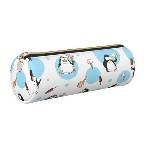 gopoo Federmäppchen aus Leder mit Pinguin-Ballon-Schneeflocken-Motiv, schlanke ästhetische Ledertasche, Schreibwaren-Organizer-Tasche mit tragbarem Metallring, gold, Einheitsgröße, Kartenhalter von gopoo