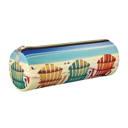 gopoo Federmäppchen aus Leder mit Strandszene mit Stühlen, schlanke ästhetische Ledertasche, Schreibwaren-Organizer-Tasche mit tragbarem Metallring, gold, Einheitsgröße, Kartenhalter gopoo Federmäppchen aus Leder mit Strandszene mit Stühlen, schlanke ästhetische Ledertasche, Schreibwaren-Organizer-Tasche mit tragbarem Metallring, gold, Einheitsgröße, Kartenhalter von gopoo