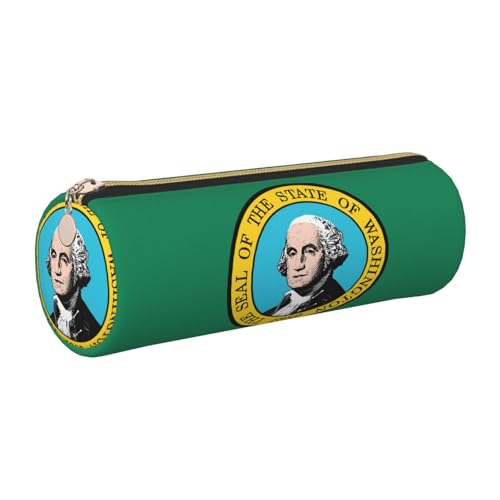 gopoo Federmäppchen aus Leder mit Washington-Flagge, schlanke ästhetische Ledertasche, Schreibwaren-Organizer-Tasche mit tragbarem Metallring, gold, Einheitsgröße, Kartenhalter von gopoo