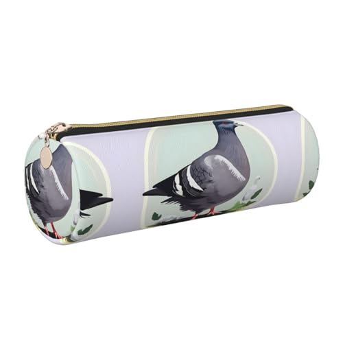 gopoo Federmäppchen aus Leder mit grauem Taubenmuster, schlanke ästhetische Ledertasche, Schreibwaren-Organizer-Tasche mit tragbarem Metallring, gold, Einheitsgröße, Kartenhalter von gopoo