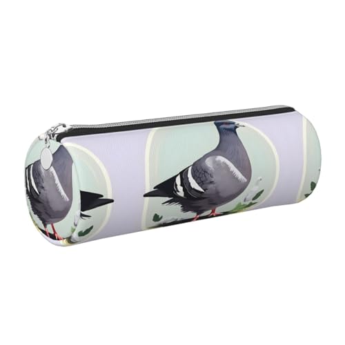 gopoo Federmäppchen aus Leder mit grauem Taubenmuster, schlanke ästhetische Ledertasche, Schreibwaren-Organizer-Tasche mit tragbarem Metallring, silber, Einheitsgröße, Kartenhalter von gopoo