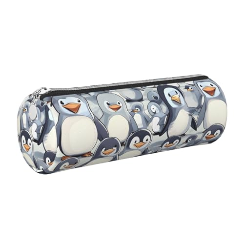 gopoo Federmäppchen aus Leder mit niedlichem Pinguin-Skizzenmuster, schlanke ästhetische Ledertasche, Schreibwaren-Organizer-Tasche mit tragbarem Metallring, silber, Einheitsgröße, Kartenhalter von gopoo