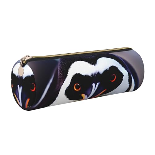 gopoo Federmäppchen aus Leder mit niedlichem Pinguinkopf, schlanke ästhetische Ledertasche, Schreibwaren-Organizer-Tasche mit tragbarem Metallring, gold, Einheitsgröße, Kartenhalter von gopoo