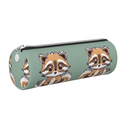 gopoo Federmäppchen aus Leder mit niedlichem Waschbär-Design, schlanke ästhetische Ledertasche, Schreibwaren-Organizer-Tasche mit tragbarem Metallring, silber, Einheitsgröße, Kartenhalter von gopoo