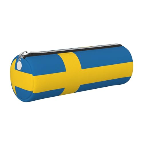 gopoo Federmäppchen aus Leder mit schwedischer Flagge, schmal, ästhetisches Leder, Schreibwaren-Organizer-Tasche mit tragbarem Metallring, silber, Einheitsgröße, Kartenhalter von gopoo