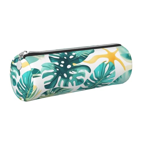 gopoo Federmäppchen aus Leder mit tropischem Strandpflanzen-Motiv, schlanke ästhetische Ledertasche, Schreibwaren-Organizer-Tasche mit tragbarem Metallring, silber, Einheitsgröße, Kartenhalter von gopoo