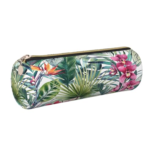 gopoo Federmäppchen aus Leder mit tropischen Pflanzen, schlanke ästhetische Ledertasche, Schreibwaren-Organizer-Tasche mit tragbarem Metallring, gold, Einheitsgröße, Kartenhalter von gopoo