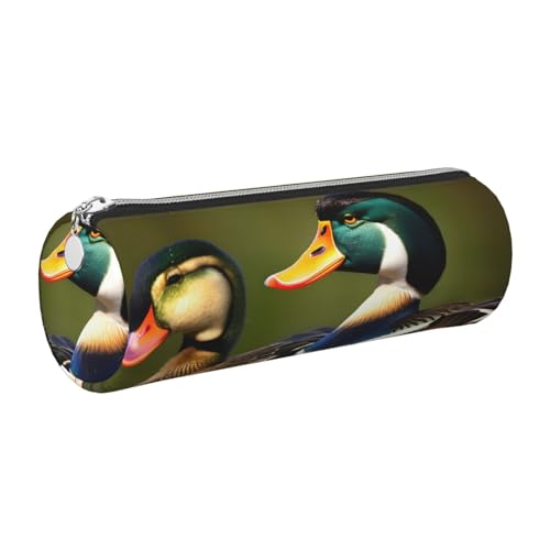 gopoo Federmäppchen aus Leder mit zwei Stockenten, schlanke ästhetische Ledertasche, Schreibwaren-Organizer-Tasche mit tragbarem Metallring, silber, Einheitsgröße, Kartenhalter von gopoo