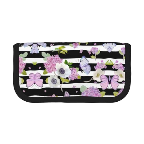 gopoo Federmäppchen aus Segeltuch mit gestreiftem Blumenmotiv und Schmetterlingen – organisierte Aufbewahrung für Reisen und den täglichen Gebrauch, Federmäppchen, Make-up-Tasche von gopoo