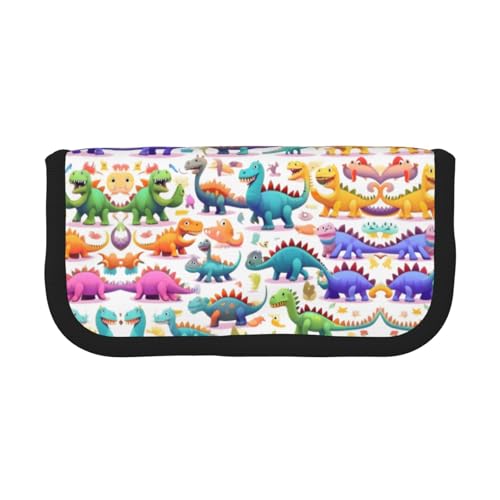 gopoo Federmäppchen aus Segeltuch mit vielen bunten Cartoon-Dinosauriern – organisierte Aufbewahrung für Reisen und den täglichen Gebrauch, Federmäppchen, Make-up-Tasche von gopoo