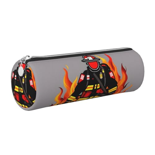 gopoo Feuerwehrmann Leder-Federmäppchen, schlanke ästhetische Ledertasche, Schreibwaren-Organizer-Tasche mit tragbarem Metallring, silber, Einheitsgröße, Kartenhalter von gopoo