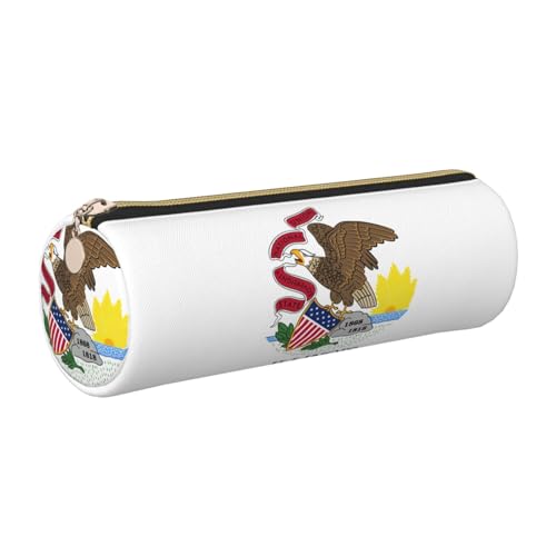 gopoo Illinois Federmappe mit Staatsflagge aus Leder, schlanke ästhetische Ledertasche, Schreibwaren-Organizer-Tasche mit tragbarem Metallring, gold, Einheitsgröße, Kartenhalter von gopoo